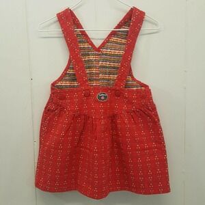 Oshkosh 2T Overall Dress Red Floral Vestbak Vintage USA Cotton Retro Fall Autumn